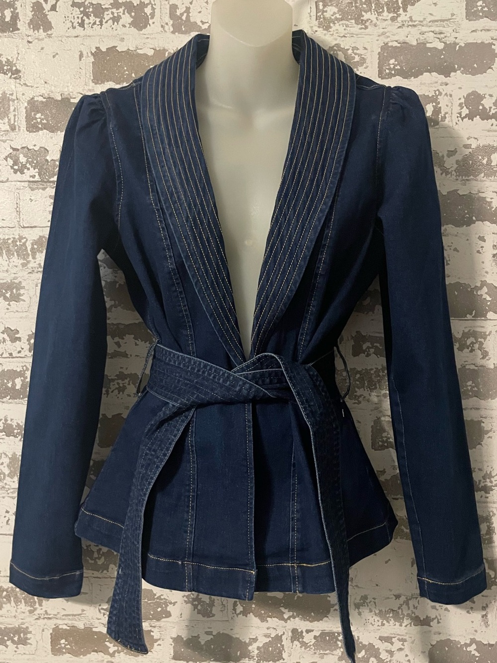 VENUS Dark Wash Denim Wrap Jacket Belted Blazer Size Small